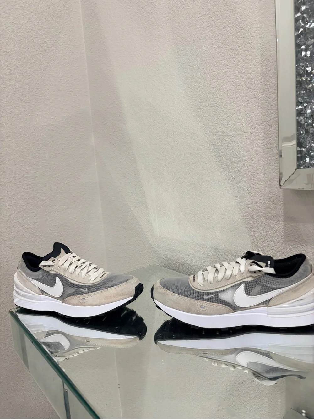 Nike waffle size 5.5Y Grey, White and Black Lightweight Sneakers